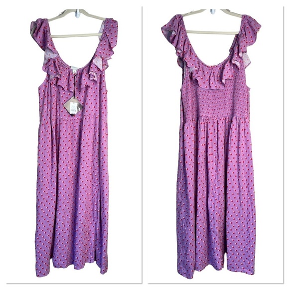 NWT Ava & Viv Women Purple Polka Dot Ruffle Short Sleeve Side Slit Dress Size 3X - Picture 2 of 11